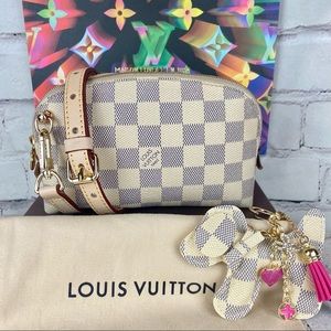 Louis Vuitton Damier Azur Cosmetic Pouch Crossbody Bag with leather strap